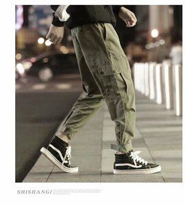 カーゴパンツ メンズ ミリタリー ジョガーパンツ 大きいサイズ マチ付きポケット ストリートファッション ダークグリーン　2XL