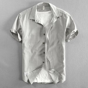 シャツ メンズ 半袖 カジュアルシャツ 白シャツ 無地 シンプル レギュラーカラー ビジカジ 羽織り グレー XL
