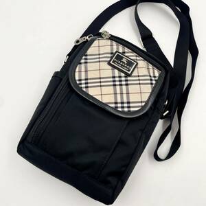 【極美品/希少モデル】BURBERRY バーバリーブラックレーベル ノバチェック ショルダーバッグ ボディバッグ ナイロン レザー メンズ 黒