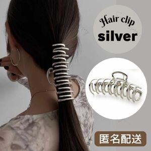 メタリック　バンスクリップ　シルバー　ヘアクリップ　大きめ　韓国 バナナクリップ ヘアアクセサリー 髪飾り　バレッタ　タイトポニー