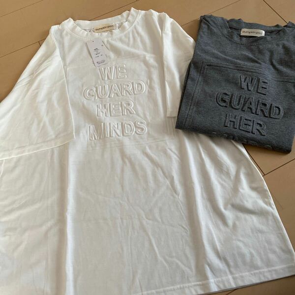 新品　フロッキー　ロゴ半袖Tシャツ 2枚セット　オーバーサイズ　F M L ホワイト　チャコールグレー　韓国　パンプキンポート