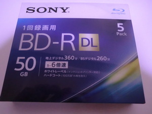 送料無料　未開封 保管品　ソニー SONY　BD-R DL　5枚　 50GB 　1-6倍速 　インクジェットプリンター対応 5BNR2VJPS6