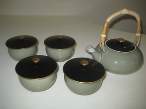 香蘭社　利休　茶器揃い　茶灰釉　茶器　急須　蓋付　湯呑み　4客セット　ブラック　茶器　オニキス　金彩