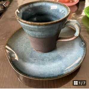 カップソーサー　コーヒーカップ　焼き物　数回使用　ブルー系
