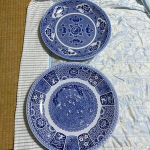 青い柄　陶器大皿　染付 和食器 盛皿 飾り皿 絵皿 大皿 41センチ　37センチ　2枚まとめて