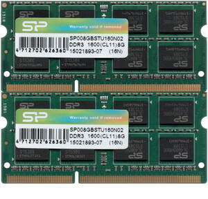 【DDR3 8GBx2枚 合計16GB ノートPC用】＜動作確認済＞シリコンパワー DDR3-1600 (PC3-12800S) SP008GBSTU160N02【中古】H159