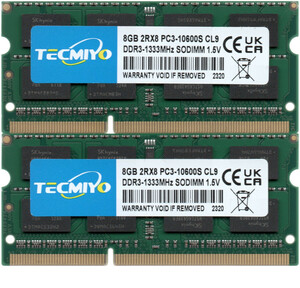 【DDR3 8GBx2枚 合計16GB ノートPC用】＜動作確認済＞TECMIYO DDR3-1333 (PC3-10600S) x 2枚【中古】H147