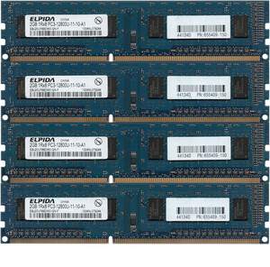 【DDR3 2GBx4枚 合計8GB ノートPC用】＜動作確認済＞ELPIDA DDR3-1600 (PC3-12800S) EBJ20UF8BDW0-GN-F x 4枚【中古】H191