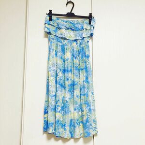 【美品】ハワイ購入 ブルージンジャー ベアトップ ドレス ワンピース M 9-11号相当 Blue Ginger リゾートワンピ