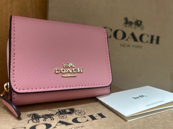 新品未使用 coach コーチ 三つ折り ミニ財布 ピンク