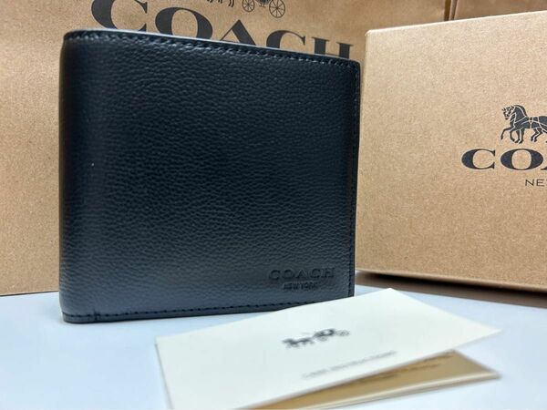 新品未使用 coach コーチ 二つ折り財布 メンズ シンプル ブラック