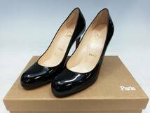 I243-100　Christian Louboutin/ルブタン　レディースシューズ　SIMPLE PUMP 100 36 1/2(22.5㎝)ヒール パテントレザー/ブラック【中古品】_画像1