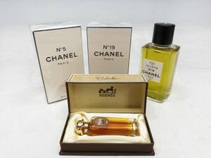 B243-1～3【CHANEL・Hermes】香水　No.5/No.19/カレーシュ　オードトワレ/パルファム　4点まとめ【中古品】