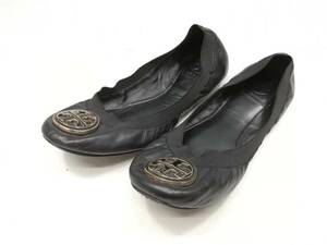 O244-159 TORY BURCH/ Tory Burch lady's shoes Flat leather ballet shoes 7.5M(24.) black [ secondhand goods ]
