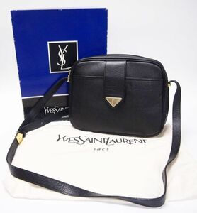 M243-82 YSL сумка на плечо передний карман треугольник Logo plate Vintage черный мужской женский Yves Saint-Laurent 