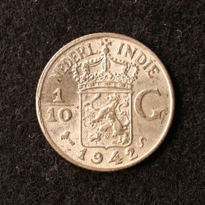オランダ領東インド 1/10グルデン銀貨（1942）[E3023]コイン、蘭印、インドネシア