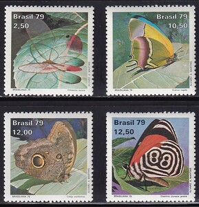 8 ブラジル【未使用】＜「1979 SC#1620-1623 切手の日'79 / 蝶」 4種完 ＞