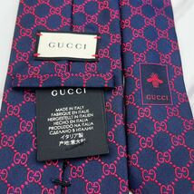 【極美品/現行】GUCCI グッチ ネクタイ シルク GG柄 GGライン 蜂 bee 刺繍 ジャガード シマ ビジネス 定番 メンズ ネイビー 紺_画像4