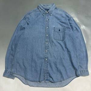 90年代 RALPH LAUREN ラルフローレン ポニー刺繍 BIG SHIRT ボタンダウン デニムシャツ XL