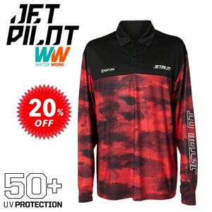 ジェットパイロット JETPILOT セール 20%オフ 送料無料 ベンチャー LS フィッシング ポロシャツ JA22180 レッド/カモ M 釣り