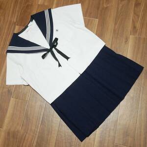  Ichinomiya height sailor suit navy blue collar white 3ps.@ line top and bottom waist 69 height 60 summer clothing short sleeves middle . high school JK JC anonymity delivery 