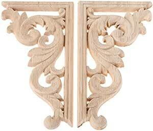 2枚入りセット 木彫りデカールコーナー 木製アップリケ フレーム 家具装飾 ヨーロッパスタイル 家具 ドア 壁 北欧風 コーナ