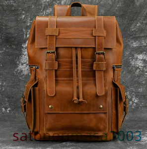  men's original leather 16 -inch PC correspondence A4 leather high capacity multifunction leather man bag rucksack backpack business rucksack commuting going to school travel business trip 