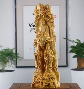  yellow . tree carving west person three . Buddhist image .. ornament .... large ... bin . sound bodhisattva height 20cm