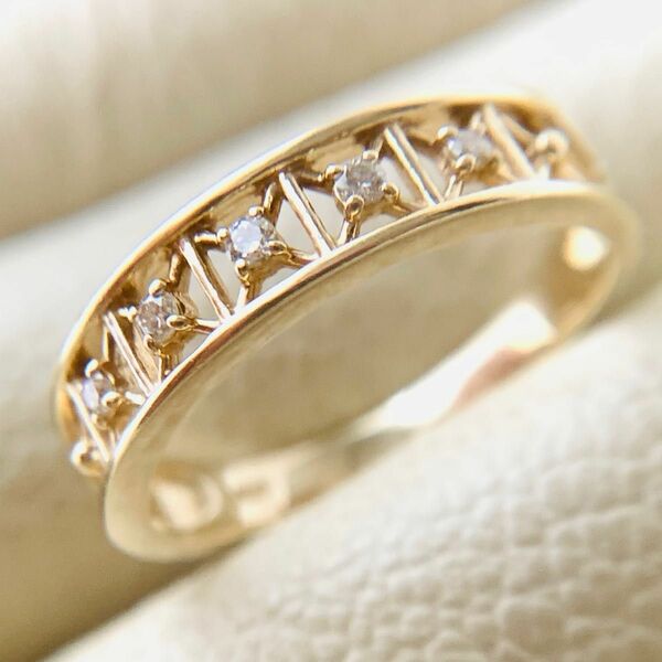 k10 ジュエリー ツツミ 幅広 透かし リング 指輪 ダイヤモンド ダイヤ ダイアモンド ダイア イエローゴールド 