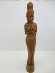 湘●【中古品】木彫り女性像/全長約８１ｃｍ/オブジェ　彫刻/4.26-Z-548-YI