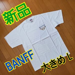 【新品・未着用】バンフ Ｂａｎｆｆ カナダ 大きめ Ｌ 白 ロゴ Tシャツ メンズ