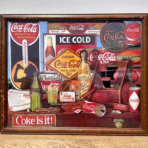 超貴重！ ビンテージ '80s Coca-Cola コカコーラ パブミラー 壁掛け 鏡 幅55cm 高さ44.5cm