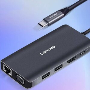 【新品】LENNOVO LX0801 Type C 11in1 ドッキングステーション(HDMI*1 USB 3.0*2 USB 2.0*2 VGA*1 RJ45*1 オーディオ*1.SD *1 TF*1 PD*1）