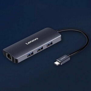 【新品】LENOVO TYPE-C USB ハブ （USB3.0 *3+1000Mbps 有線LAN *1）アダプター イーサネットスリム設計 4ポート バスパワー