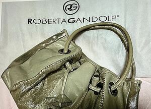 格安5万イタリアブランドROBERTA GANDOLFI本革ハンドバッグ美品 ショルダー ベージュ ラメ パーティーおしゃれ可愛いロベルタガンドルフィ