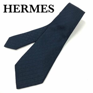  очень красивый товар HERMES Hermes галстук H Logo земля . общий рисунок шелк 100% Франция производства темно-синий / темно-синий стандартный товар 1000 иен старт максимальное снижение нет 