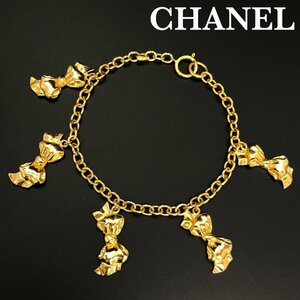  beautiful goods CHANEL Chanel ribbon charm necklace Gold ribbon chain choker Vintage regular goods genuine article guarantee most falling less 