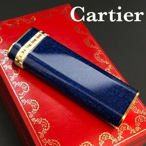 美品 Cartier カルティエ ブルー パンテール ライター ゴールド オーバル ガスライター 着火確認 ケース付 正規品 本物保証 最落無