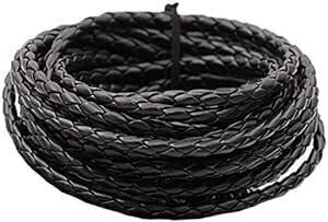 フェリモア レザー ひも 革紐 編みタイプ 革チョーカー 丸紐 ハンドメイド 手作り 手芸 5m (ブラック