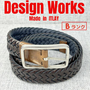 イタリア製★Design Works デザインワークス メンズ リバーシブルベルト メッシュレザー 本革 濃茶＆ネイビー 95/38