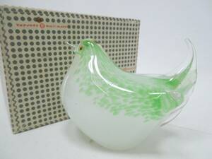 ‡ 0810 MULTI GLASS/マルティグラス 鳥 置物 オブジェ インテリア グリーン系 ガラス工芸 箱有 中古