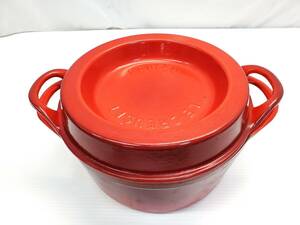 §　A88137　ル・クルーゼ　クーザンス　デュッフ　チェリーレッド　24㎝　両手鍋　LE CREUSET　DOUFEU　中古品