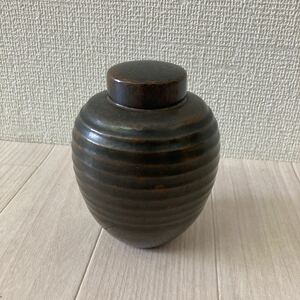 玉川堂　線條文　茶壷　銅製　茶筒　茶入 茶心壷　茶道具　茶器　煎茶道具　伝統工芸　金属工芸　中古品　保管品