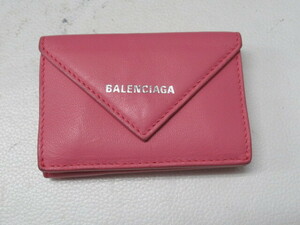 ◆S123.BALENCIAGA バレンシアガ 391446 5503 V 527538 三つ折り 財布 ピンク/中古