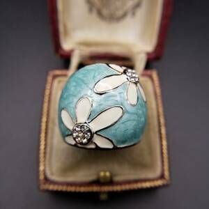  white flower motif clear Stone light blue bo dragon mi- presence Vintage ring ring jewelry import Y16-B