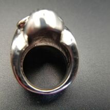 米国 ヴィンテージ バイカーリング スカル 指輪 シルバートーン レトロ 彫金 大ぶり ドクロ コレクション ラインストーン 煌めき M1_画像5