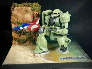 バンダイ　機動戦士ガンダムHGUCザク　リアルジオラマ　一点物　ククルスドワンの島　1/144 コアファイター　レア　砂浜レジン海