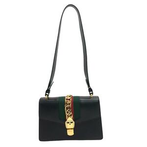 GUCCI/グッチ 421882 シルヴィ チェーン シェリーライン レザー ショルダーバッグ ブラック レディース ブランド