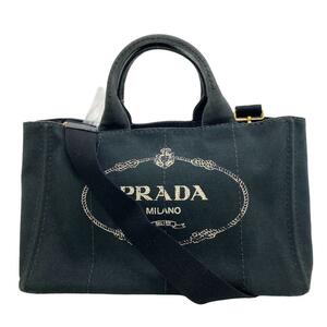 PRADA/プラダ 2WAY ハンド ショルダーバッグ カナパ キャンバス ハンドバッグ ブラック レディース ブランド