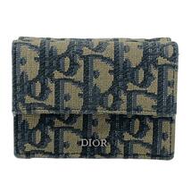 Christian Dior/クリスチャンディオール オブリーク コンパクトウォレット キャンバス 三つ折り財布 ネイビー レディース ブランド_画像1